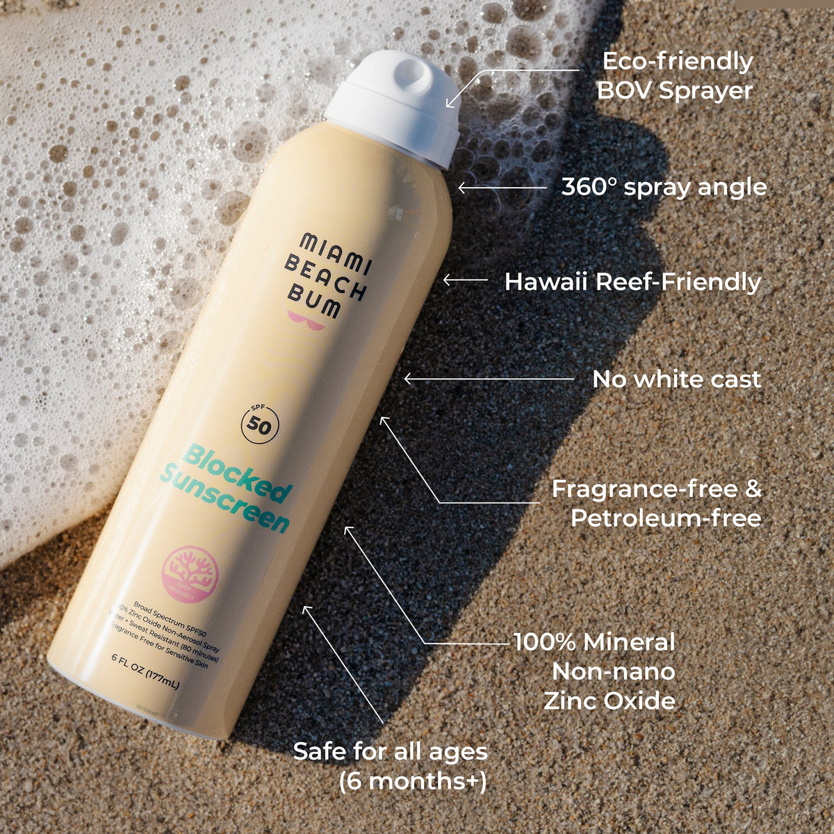 Blocked Sunscreen SPF50 - 100% Zinc Oxide Non-Aerosol Spray, Fragrance-free
