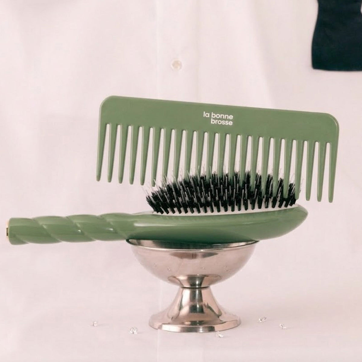 The Large Detangling Comb in Acetate Sage Green